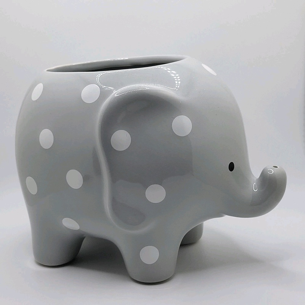 Teleflora Gray Elephant Ceramic Planter Polka Dot Animal Nursery Decor